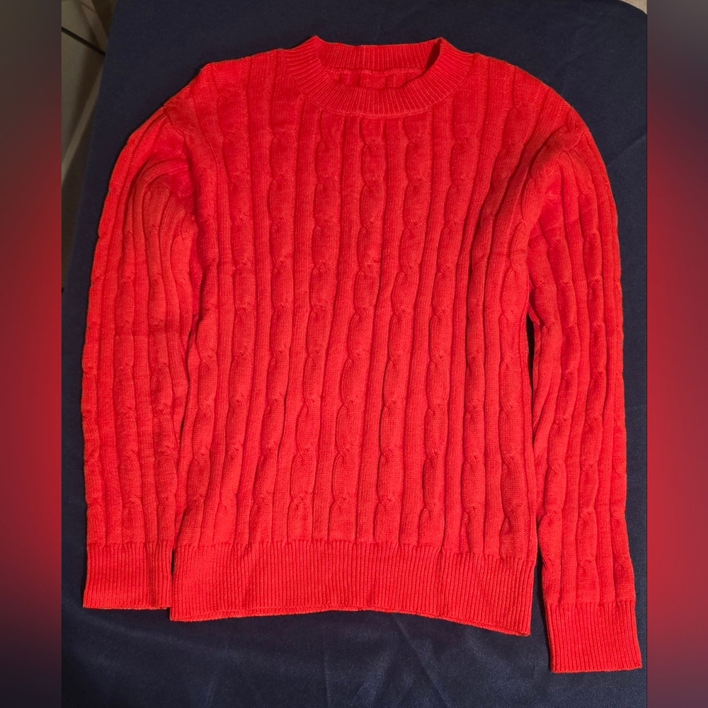 Vibrant Red Cable Knit Sweater